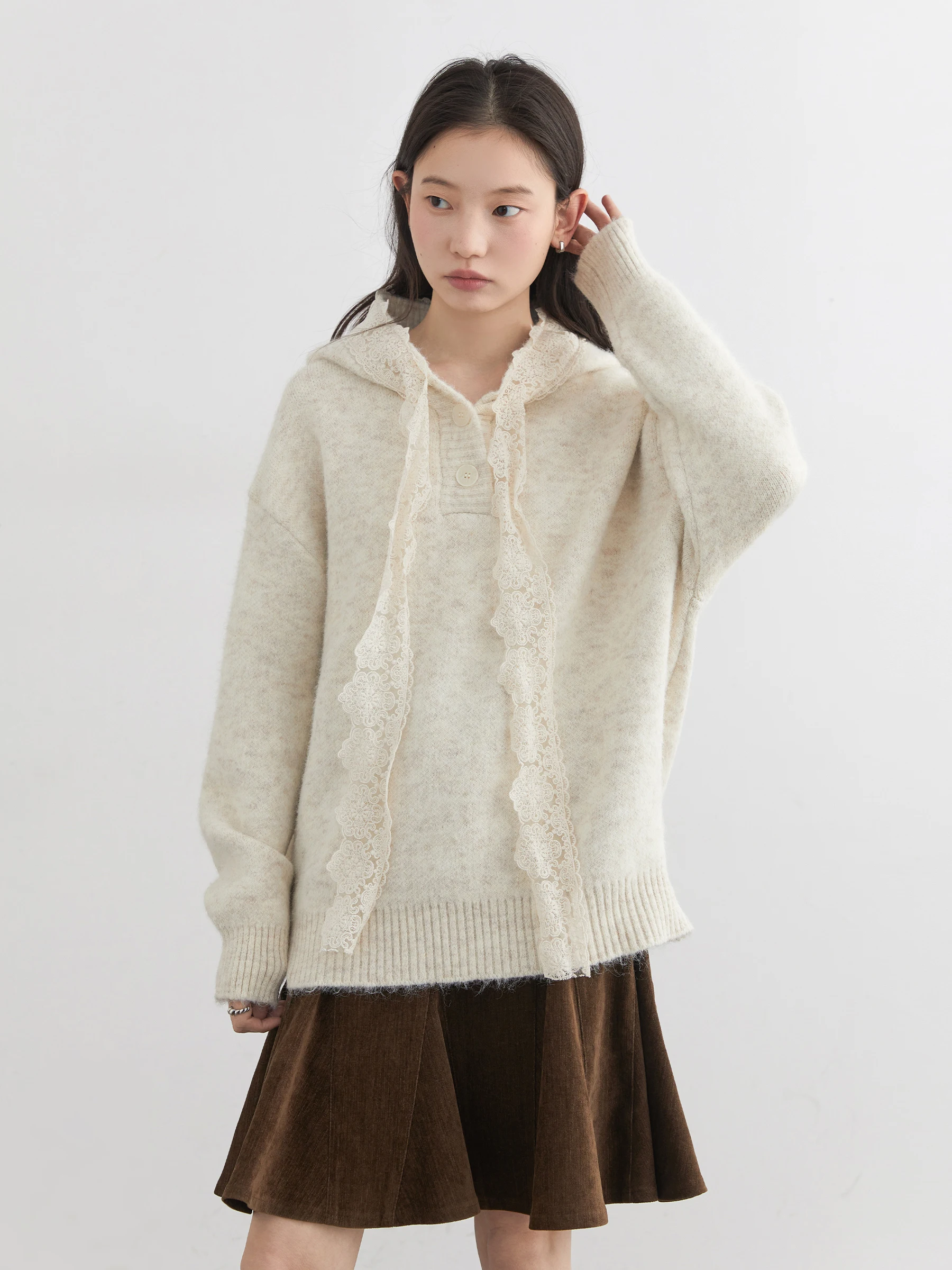 CHIC VEN Fashion Women Sweaters Loose Casual New Hooded Lace Up Design Jumpers Warm Female Top Autumn Winter 2025 Woman Clothes