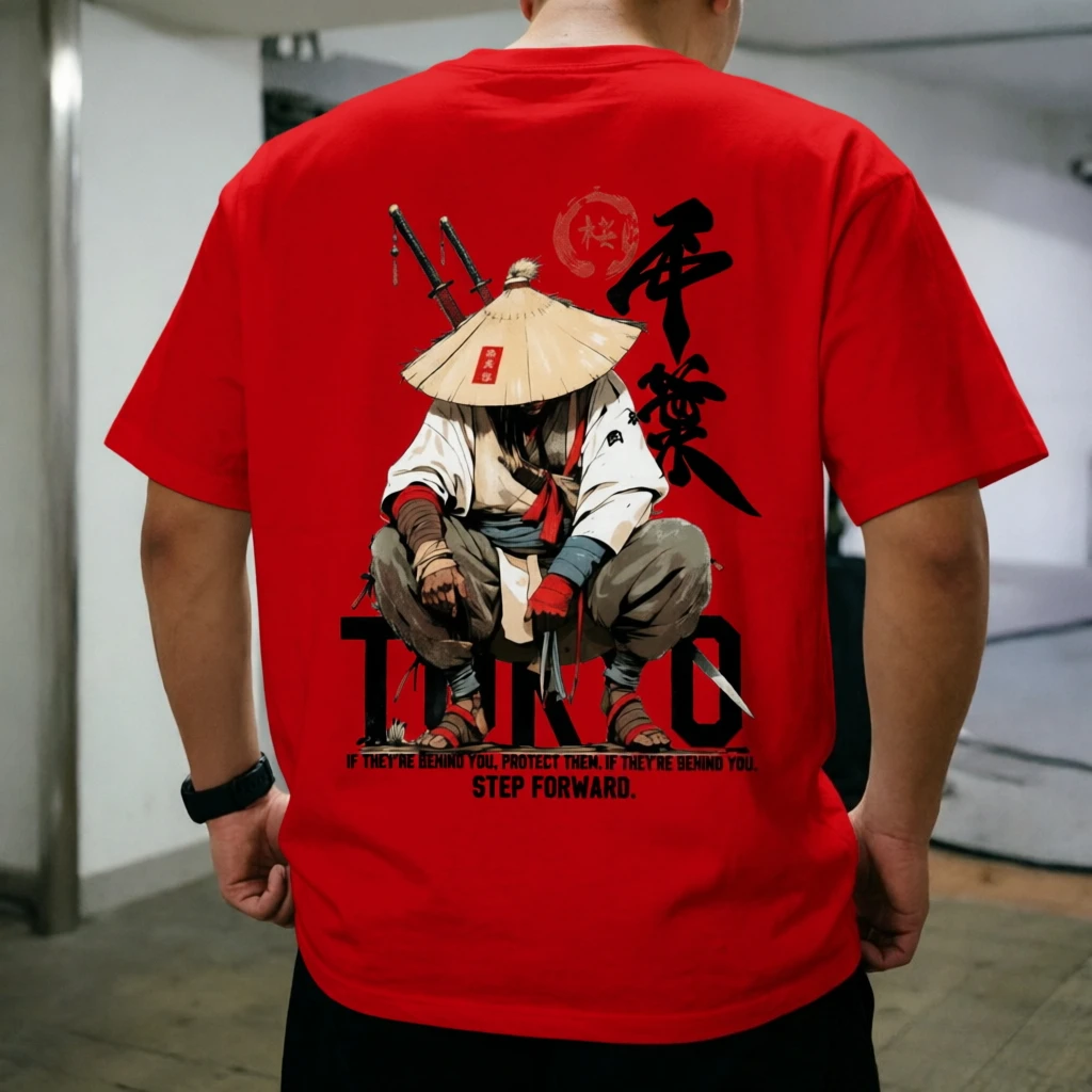 Japanese Samurai Ronin Print T-Shirt Men Women Tokyo Style Loose Short Sleeve Streetwear Tee