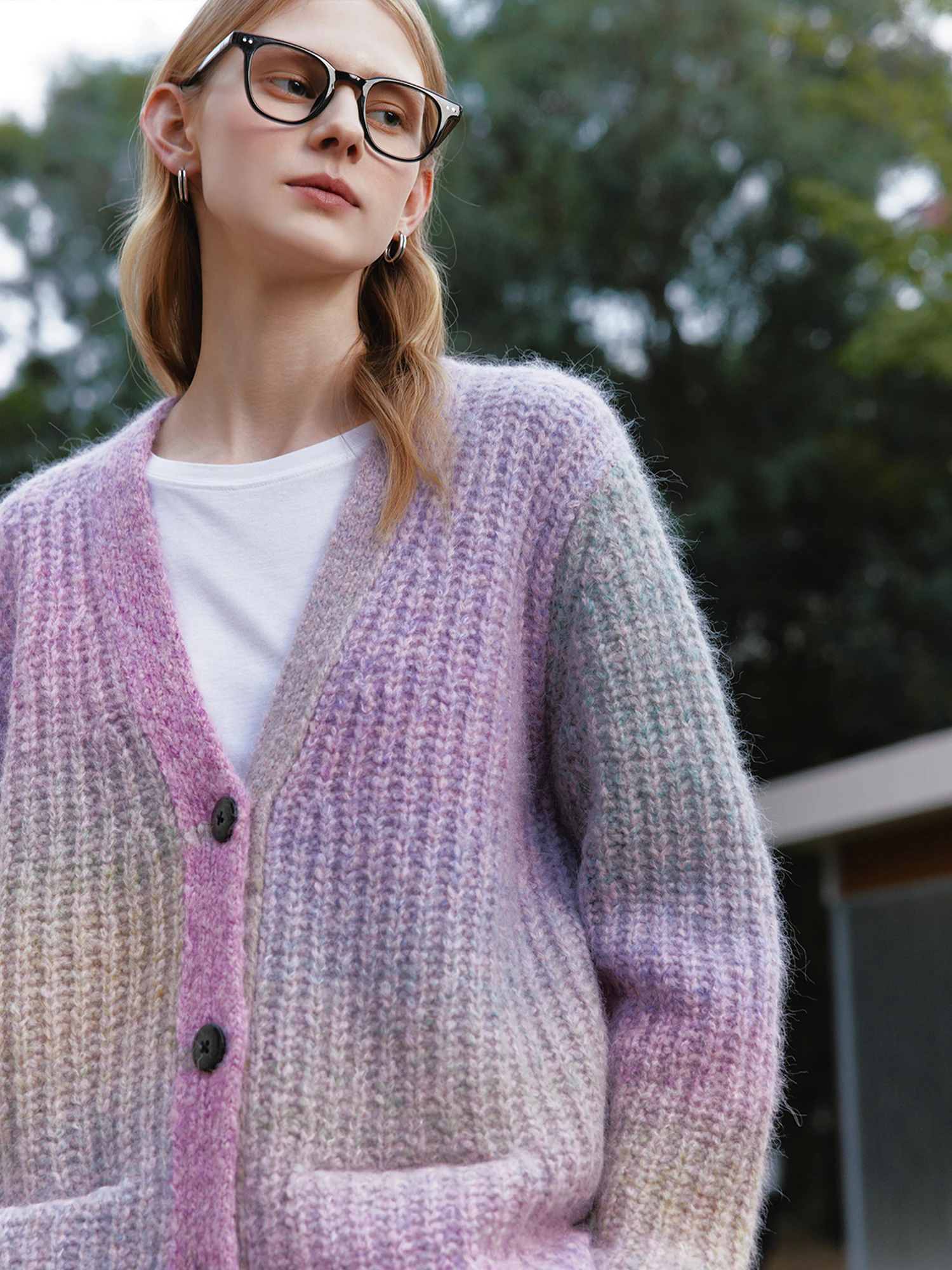 

Утепленный вязаный кардиган с V-образным вырезом, радужный, из смесовой шерсти альпаки, с длинными рукавами, женский свитер