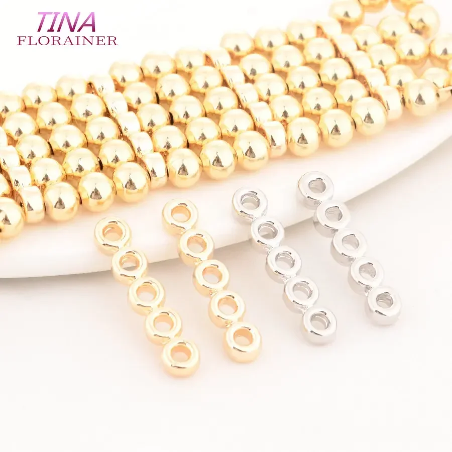 Beading Jewellery Making Components 5 Holes Necklace Bracelet Connector Diy 18K Real Gold Plated Beads Spacer Bar Separators