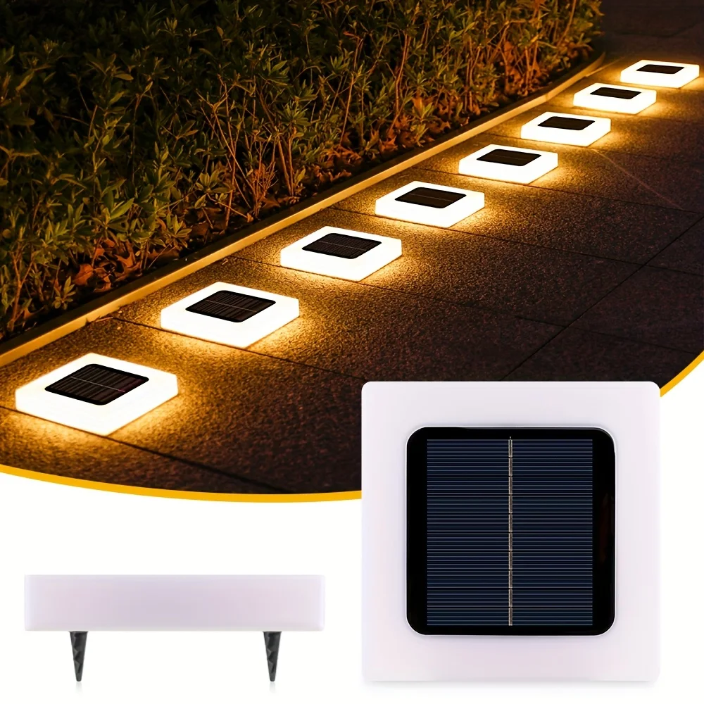 

2pcs Square Solar-Powered Ground Lights Auto On/Off Decorative Outdoor Waterproof LED Lamps for Garden Deck Tree Pond Courtyard