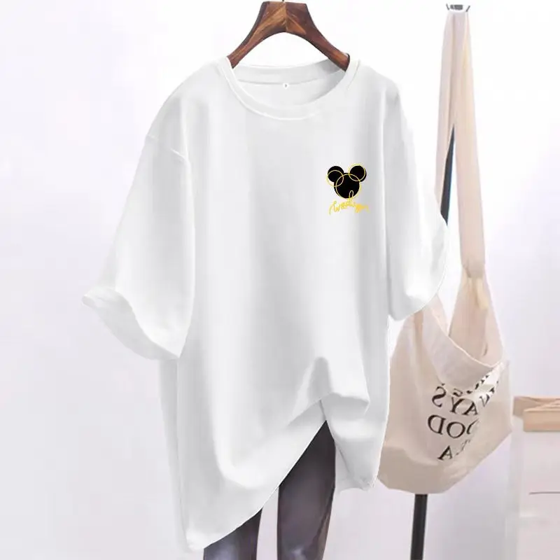 Women's Pure Cotton T-shirt, Summer Short Sleeve Basic Tops, Casual Loose O-neck, Chic Printed Pullovers