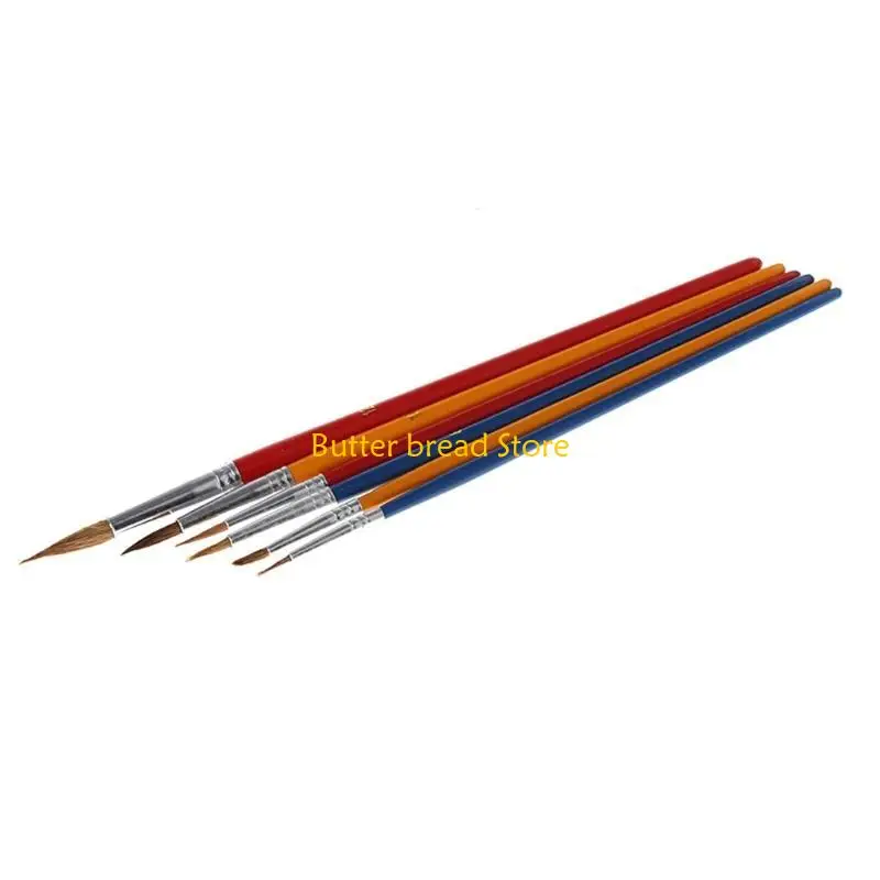 W89C 6pcs Two Type Wooden Nylon Painting Drawing Oil Paint Artist Practice Brushes