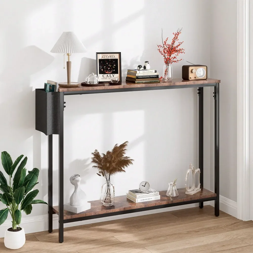 

Console Entryway Table, 2Tier Industrial Narrow Sofa Table With Storage Shelves For Hallway, Living Room, Bedroom, Foyer, Corri