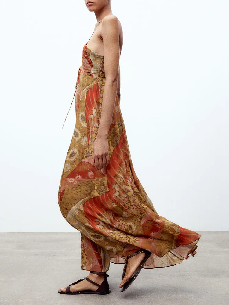 

Sexy Svel V-Ne Bal Midi Dr ZA2025 Summer New Women's Faion Print Casual Wear Ethnic Stage Costume