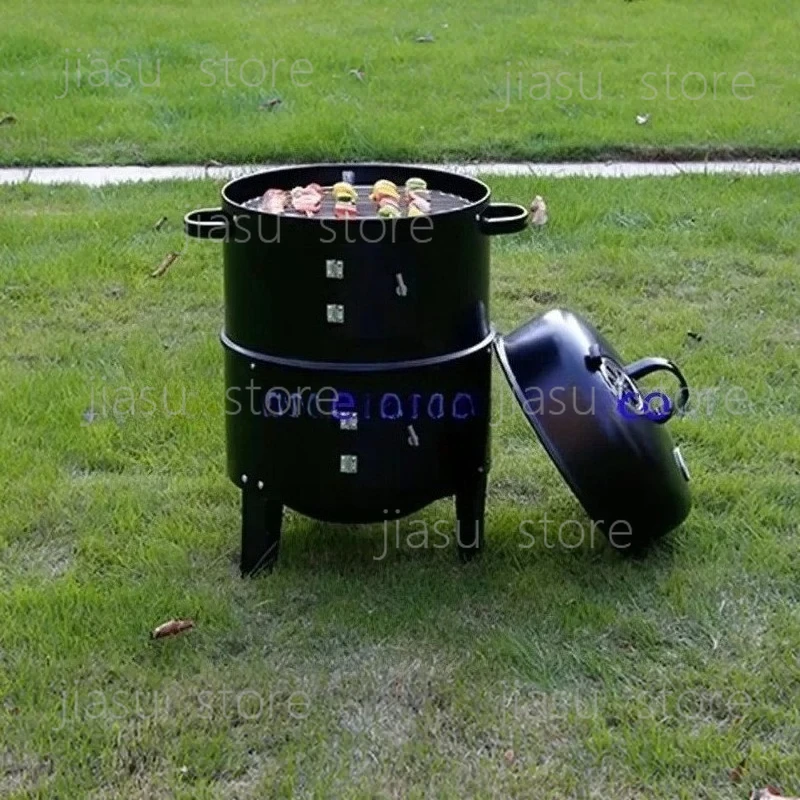 Outdoor cooking 40cm 15 in 3-layer steel stand bucket smoker BBQ charcoal grill