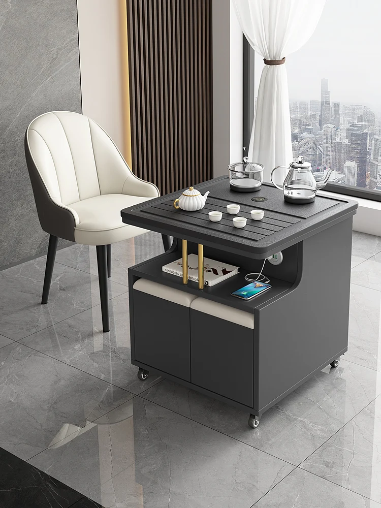 Multifunctional coffee table luxury tea table flint living room Kung Fu smart tea table simple small-sized storage tea cart