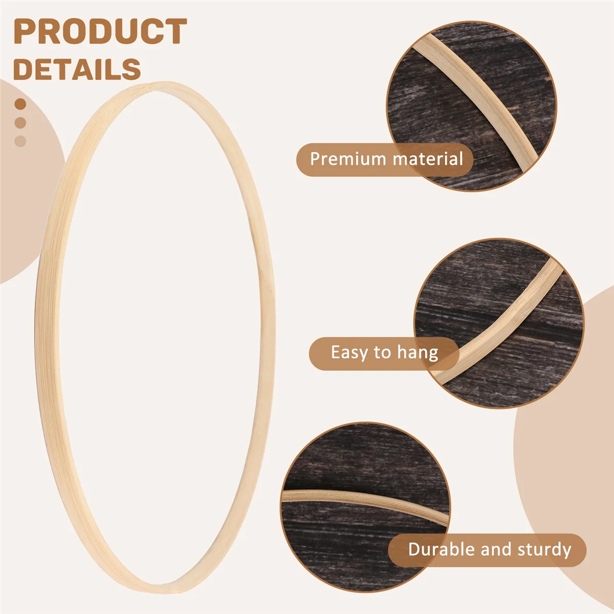 Dream Bamboo Rings,Wooden Circle Round Catcher DIY Hoop for Flower Wreath House Garden Plant Decor Hanging Basket 26Cm