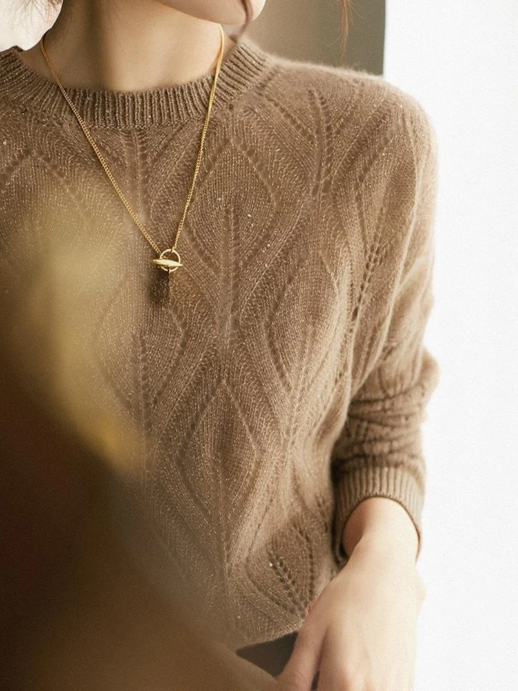 HLYO المرأة فضفاضة تناسب طويلة Sve محبوك سترة iny الترتر لي الجوف خارج تصميم مريح تنفس رداء علوي غير رسمي