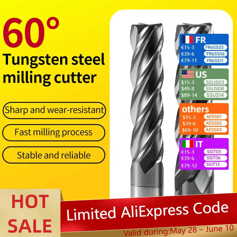 

Alloy Tungsten Steel HRC60 Milling Cutter CNC Endmill 1.0mm-12.0mm for Steel Milling Machine Top CNC Machining Tools