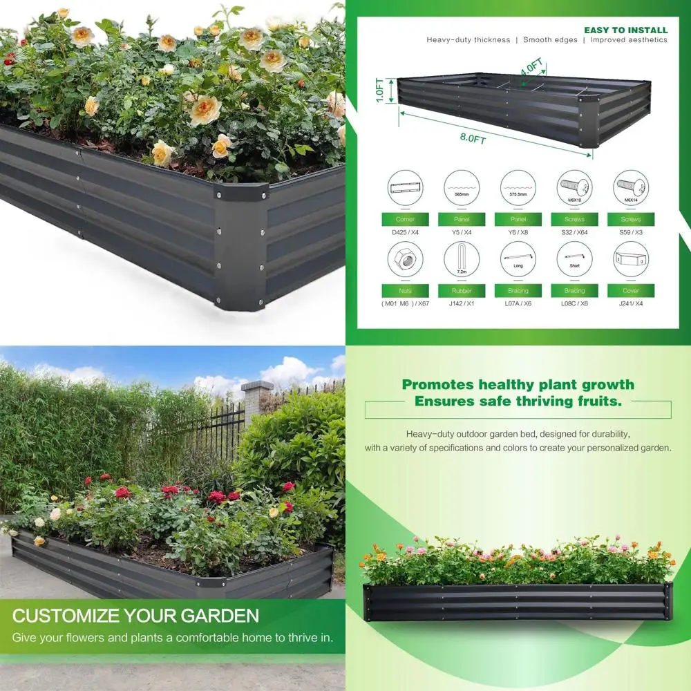

Raised Garden Bed Kit - Galvanized Metal Planter Box for Outdoor, Easy Assembly, Ideal for Growing Vegetables, Fruits, Flowers,