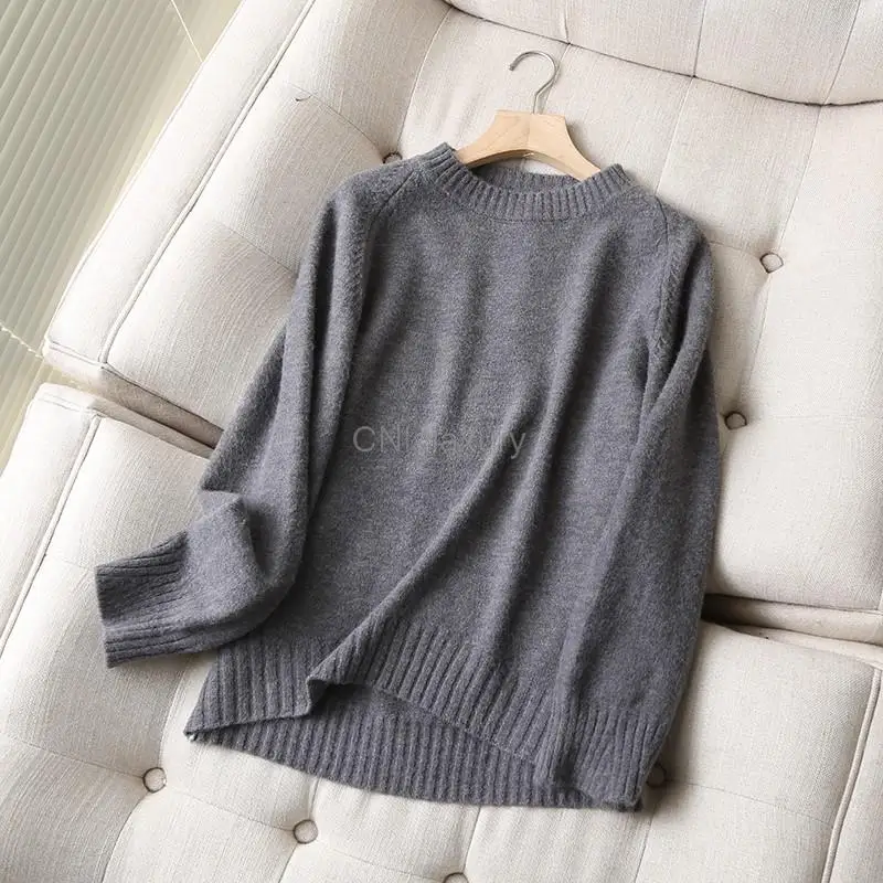 CNlalaxury 2023 High Quality Autumn Winter Warm Knitting Sweater Female Casual Solid Loose O Neck Simple Pullover Tops Jumper