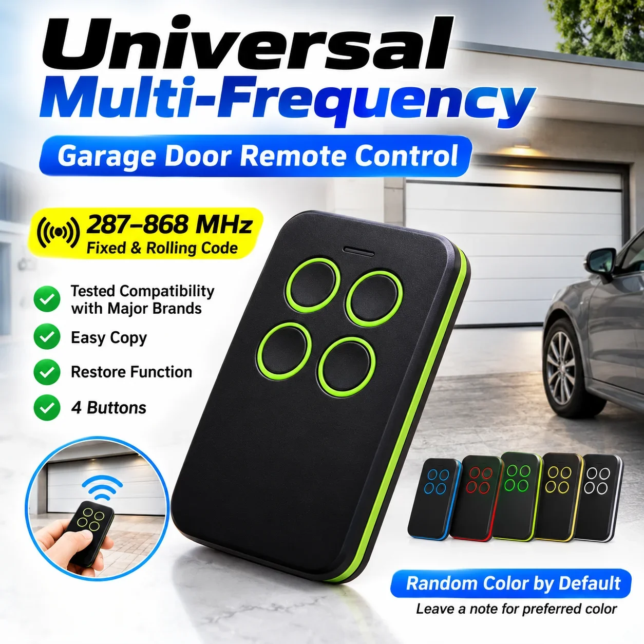 Multi-Frequency Garage Door Remote Duplicator 280-900MHz, Rolling & Fixed Code, Compatible with CAME FAAC BFT