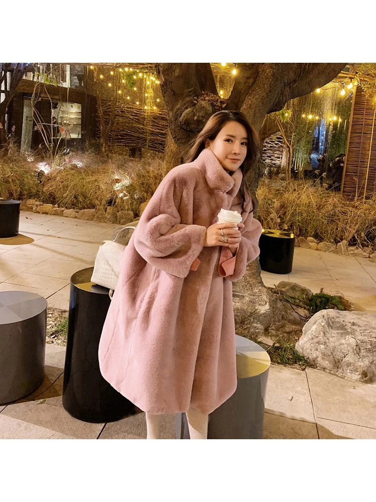 Francese delicato elegante romantico rosa moda confortevole tinta unita dolce inverno caldo morbido pelliccia sintetica pendolarismo incontri capispalla