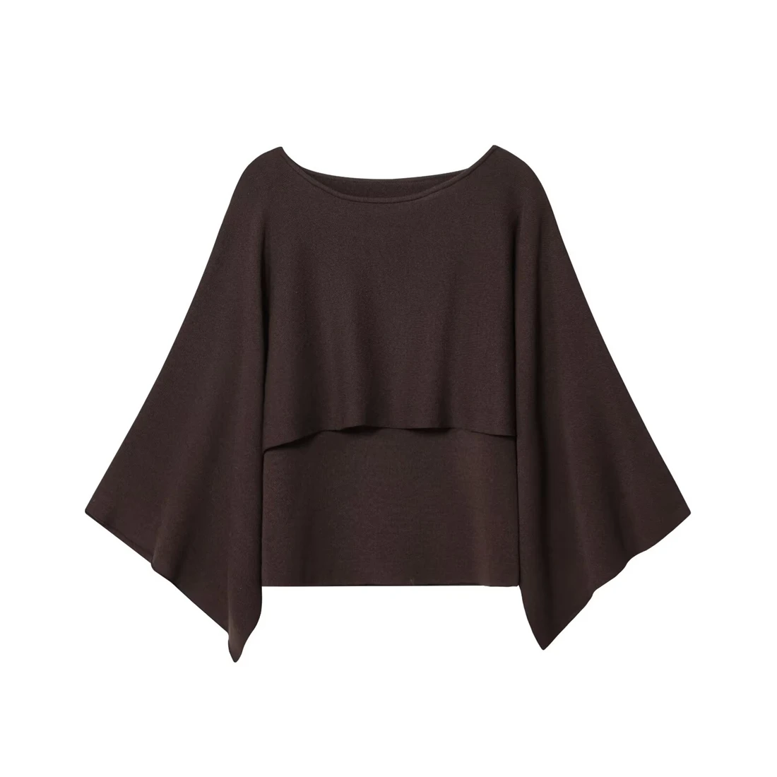 

Fashionable Women's Brown Oversized Layered Off-the-Shoulder Knit Blouse Fall New Arrival Comfortable Top for Casual Wear