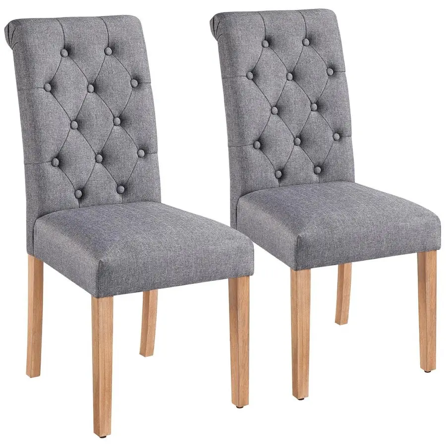 

Dining Chairs Set of 2 Fabric Upholstered Dining Room Chairs with Button Tufted High Back and Solid Wood Legs for Kitchen Living