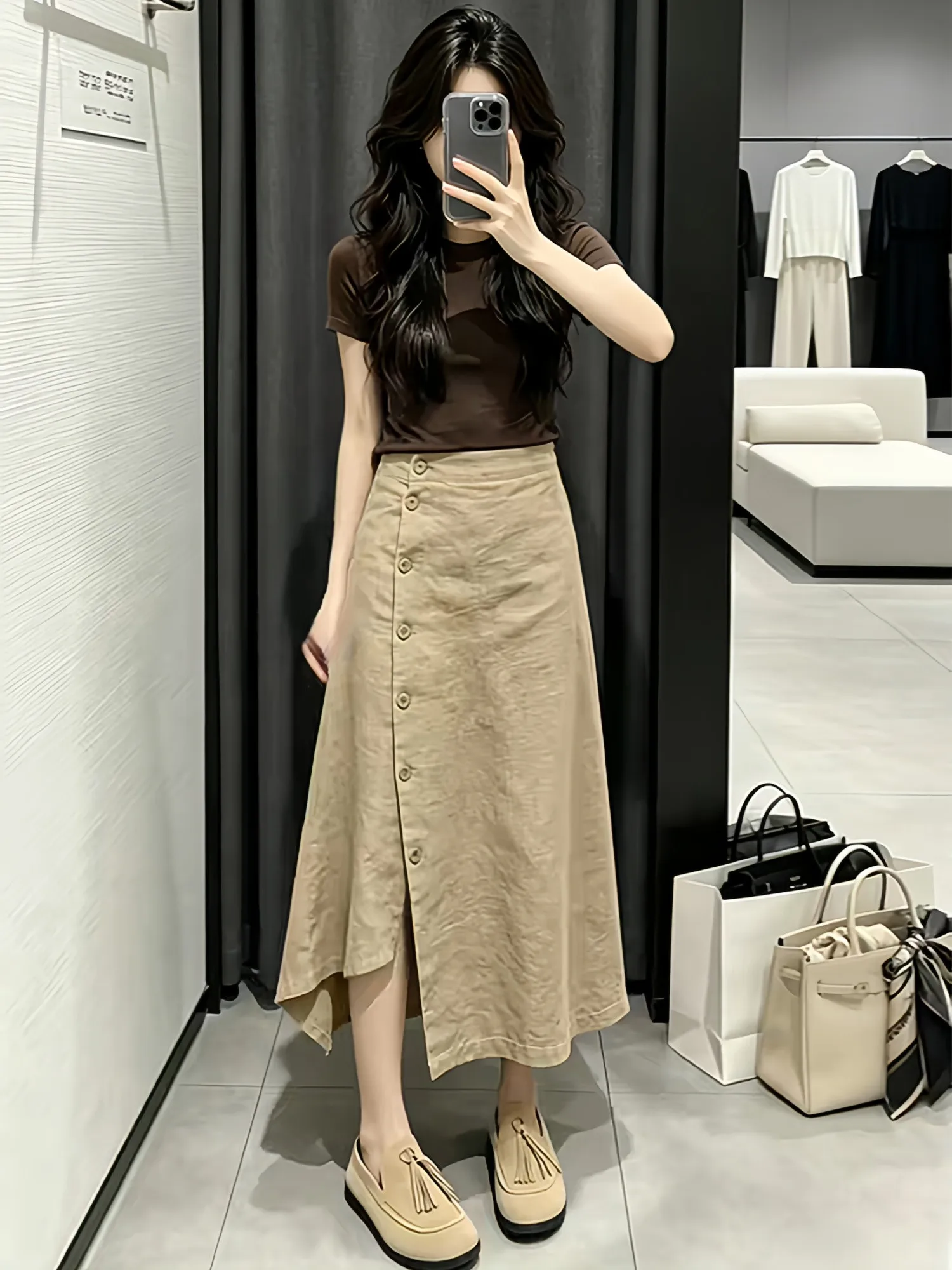 Retro High Waist Asymmetrical Skirt Women's Summer New Style Luxury Sensation Elegant Versatile Long Skirt Casual A-Line Skirt