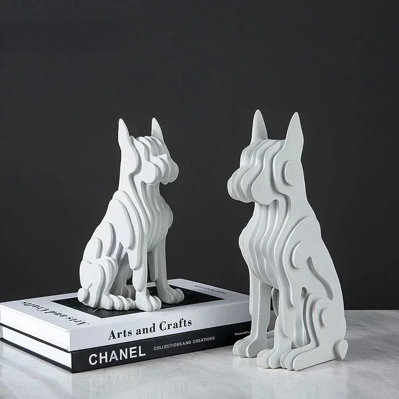 

Resin Dog Statue Abstract Sculpture Home Decoration Resin White Dog Figurines Animal Decor Home