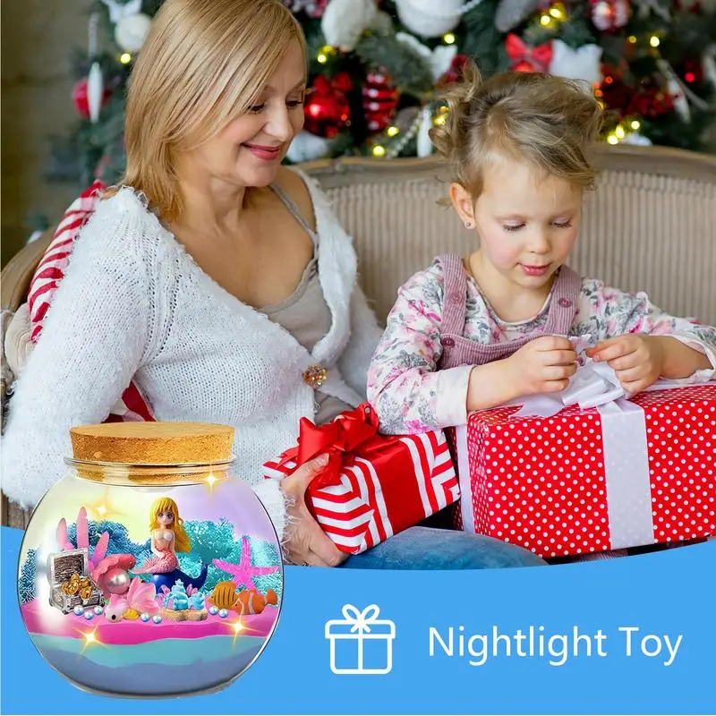 Terrarium Kit LED Night Light Underwater World Light-Up Terrarium with Remote Educational Arts & Crafts Sea Creatures Aquarium