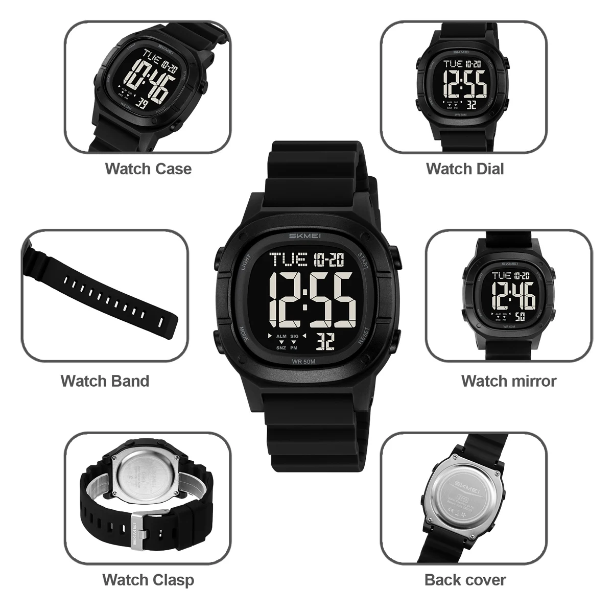 SKMEI 2Time Sports Digital Wristwatch For Men Women Chrono Count Down Timer Watch Waterproof Multifunctional Electronics Watches