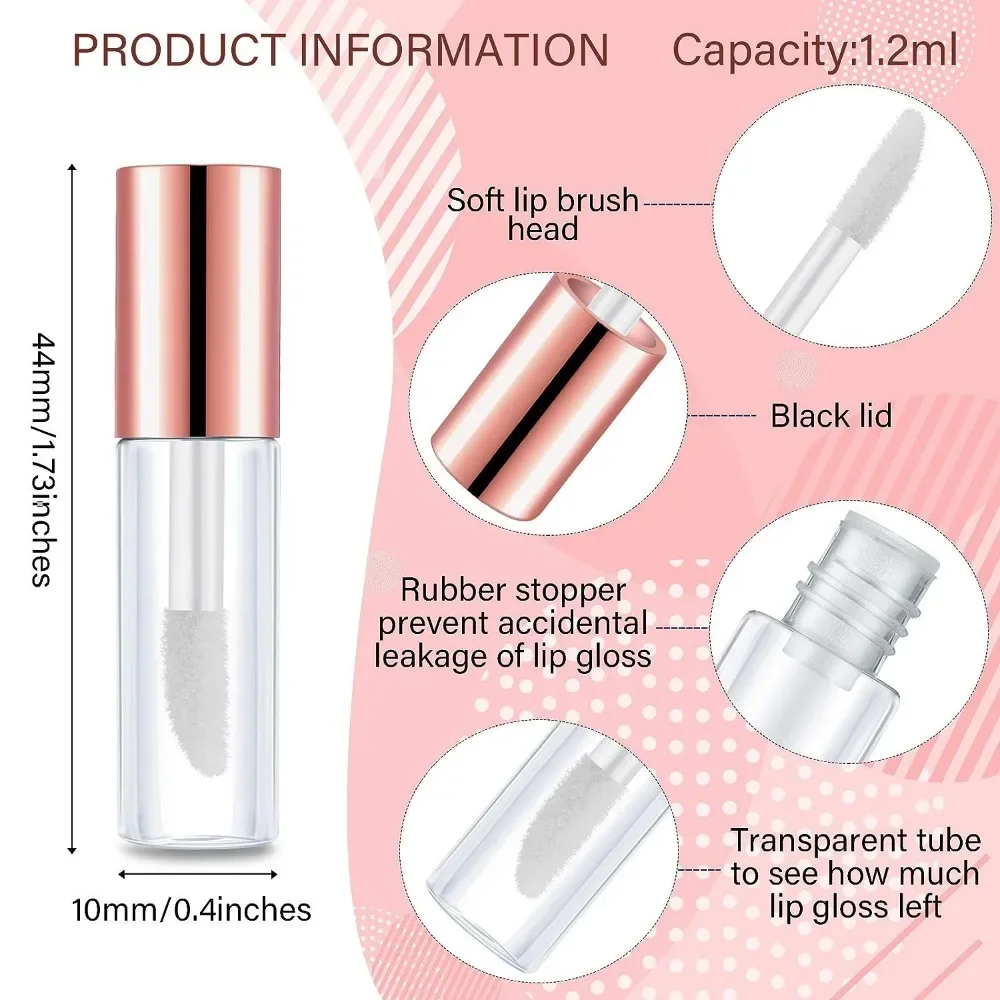 Minitubo de brillo de labios portátil para mujer y niña, envases vacíos y recargables de lápiz labial transparente, maquillaje artesanal, 100