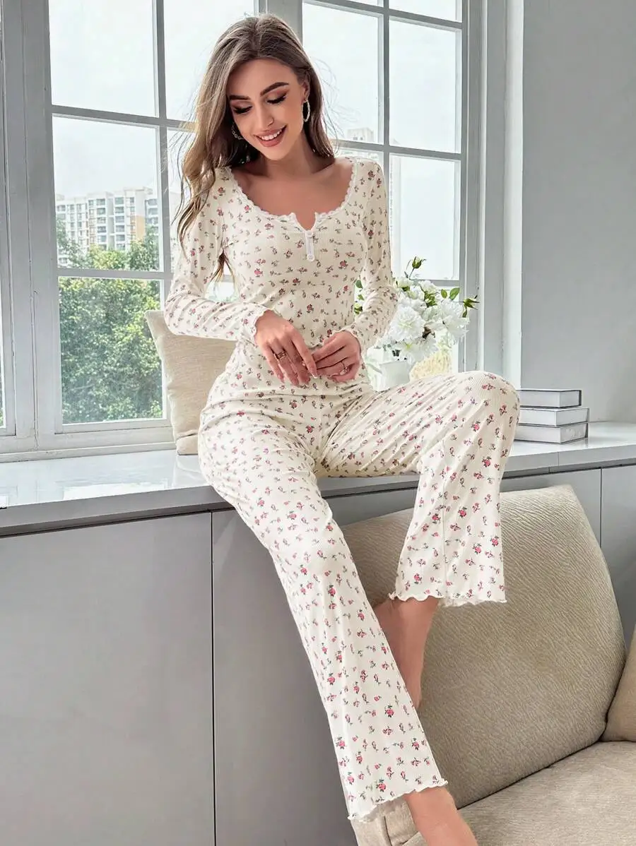 Explosive models of women\'s Europe and the United States in the fall home wear suit sexy leisure fashion pajamas two-piece suit