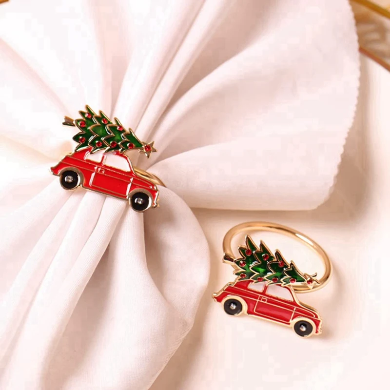 12Pcs Creative Cute Car Shape Metal Christmas Napkin Ring Holder Multicolor Towel Tissue Ring Napkin Buckle Table Decor