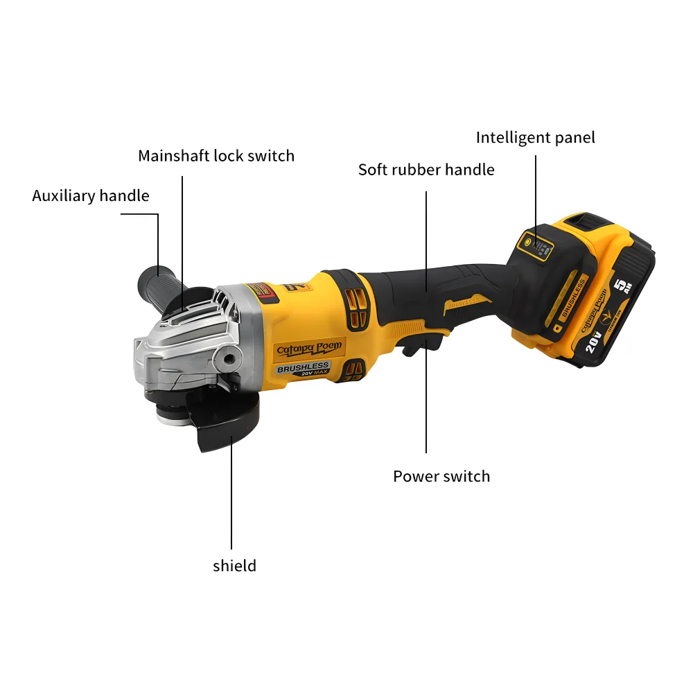 Catalpa Poem Brushless Electric 100/125/150mm Cordless Angle Grinder Rechargeable Cutting Power Machine fit Dewalt 20V Battery