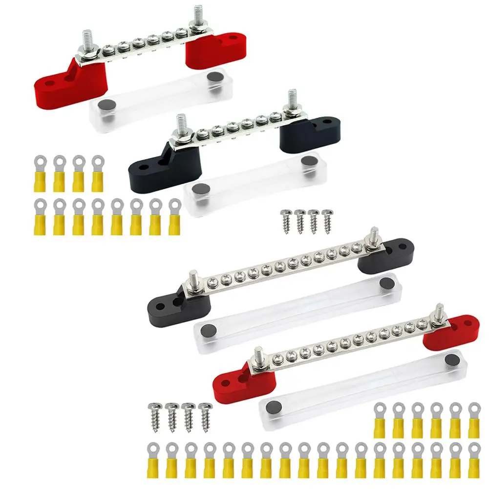 1 Pair 100A Busbar Terminal Block Bus Bar Terminal Studs Power Distribution Block With Cover Battery Bus Bar For Auto Car Boat