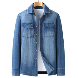 Nieuwe Herfst Katoen Denim Shirts Mannen Slim Fit Smart Casual Effen Kleur Lange Mouw Heren Jeans Overhemd Mode Mannelijk Overhemd zwart Blu