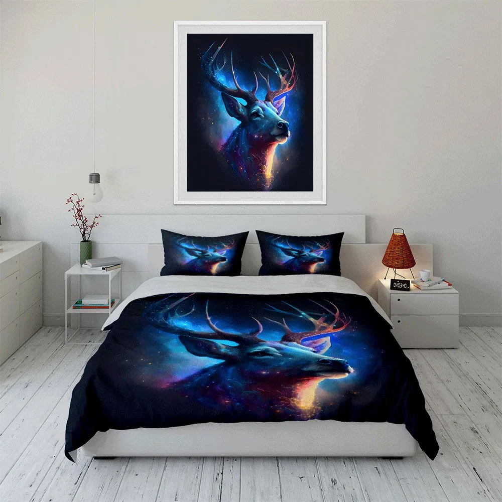 

"Enchanted Deer Abstract Art Set" Exquisite three-piece bedding set gift for kids and adults