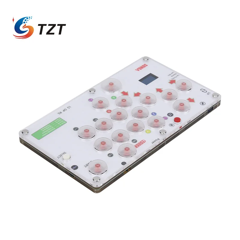 TZT SUNGA 17-Botton Mini Arcade Controller Fight Stick Gaming Controller with Screen for Hitbox PC/PS4