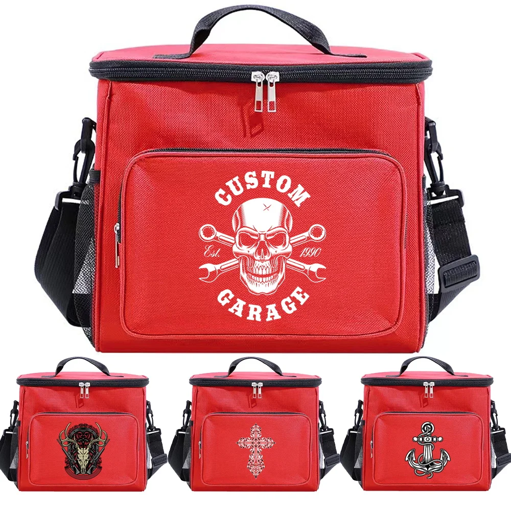 

Thermal Container Lunch Bag for Teenage Students Pink Color - Multi-Pocket Food Cooler Skull Series Printing Food Storage Bag