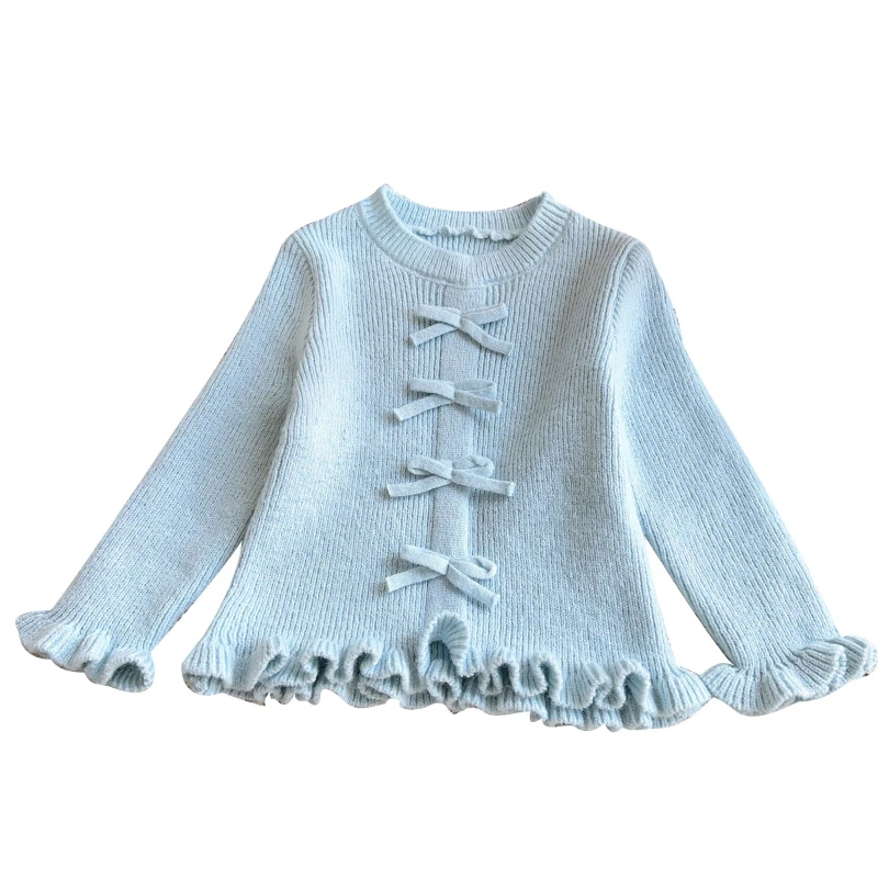 Girls Cute Baby Sweet Knit Top Spring and Fall New Girls Bow Long Sleeve Sweater  Kawaii Sweater