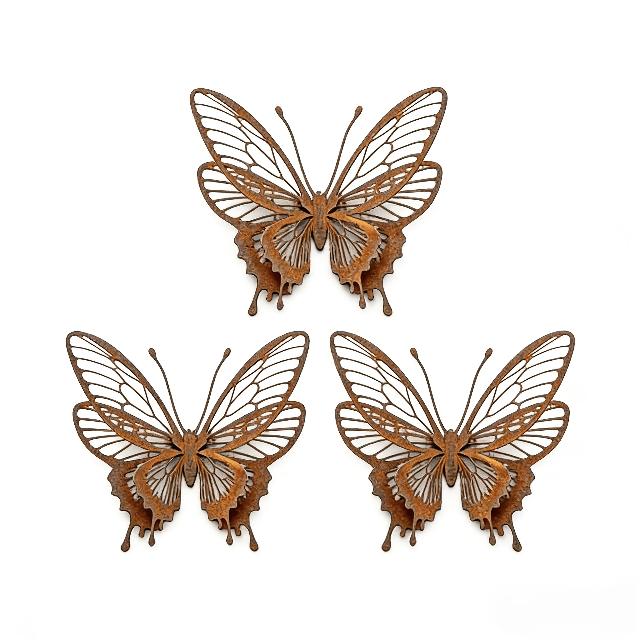 3PCS Vintage Metal Butterfly Garden Decor, Rustic Rust-Colored 8-Wing Sculpture Set