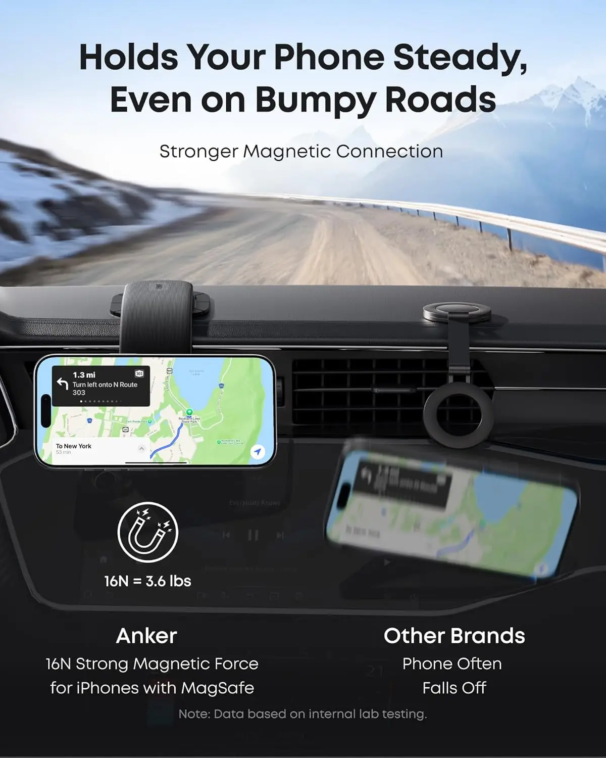 Anker Nano afneembare autohouder, 360 graden verstelbare autotelefoonhouder met beugel en magnetische ring, voor iPhone