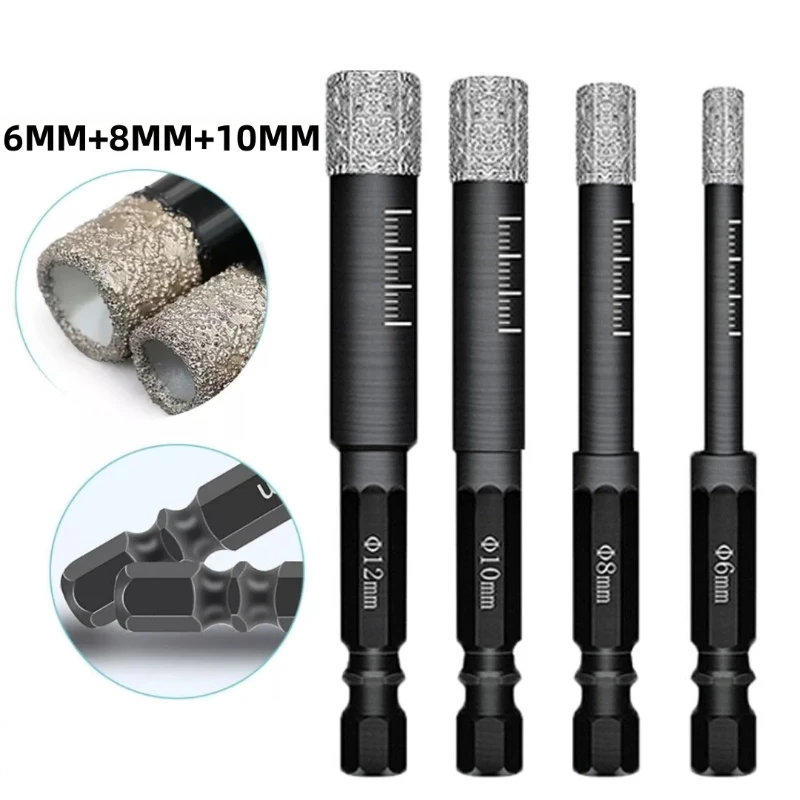 3PCS Hexagonal Shank Brazed Dry Ceramic Tile Diamond Drill Bit 5-16mm Hole Saw Marble Ceramic Granite Porcelain Hole Opener