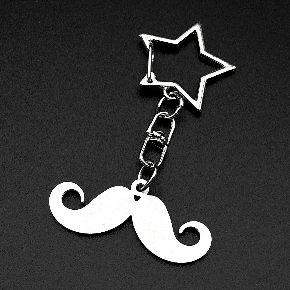 Y2K Mustache Keyring For Egirls Femboy Bag Charm Stainless Steel Star Lock Emo Scene Accessories Harajuku Keychain Jewelry Gifts