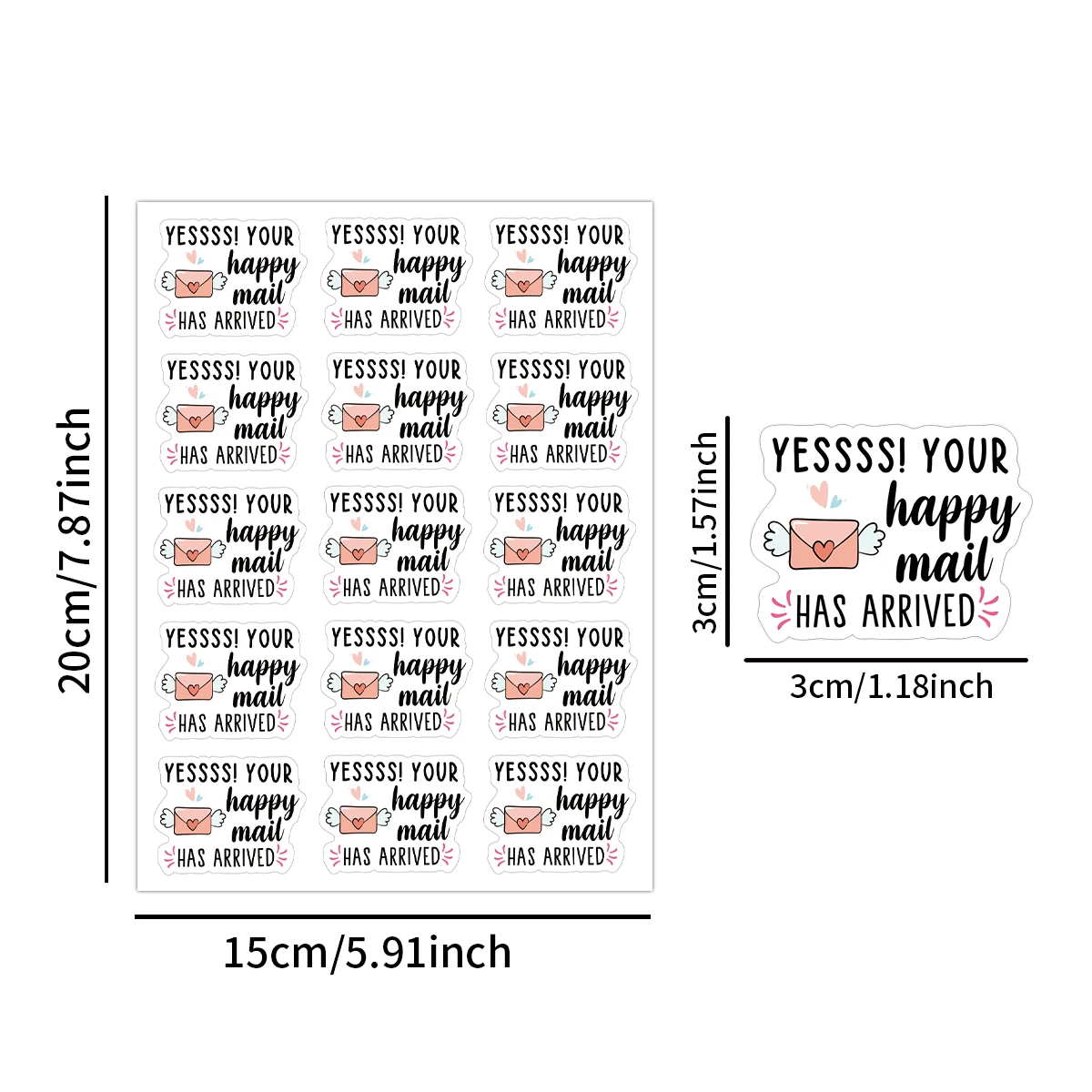 150pcs/10sheets Happy Mail Has Arrived Stickers-Mailbox Heart Design,Envelope Seal,Small Business Labels,Gifts Wrapping Stickers
