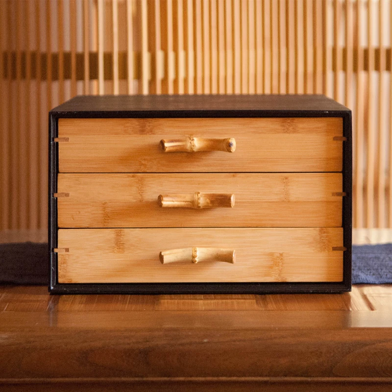 

Retro Bamboo Storage Box Desktop Drawer Jewelry Storage Boxes Ring Necklace Bracelet Jewelry Organizer for Small Things Package