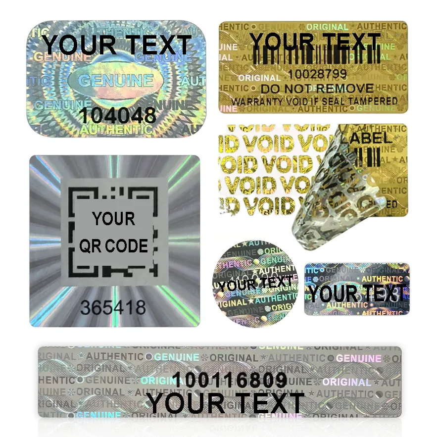 Custom Silver Hologram Security Stickers Tamper Proof Warranty Void Labels Anti-Counterfeit Genuine Seal Stickers (Custom Text)