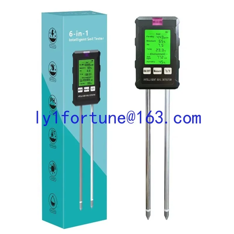 Soil detector six in one soil analyzer pH, acidity, alkalinity, fertility, humidity, temperature, light, garden, greenhouse