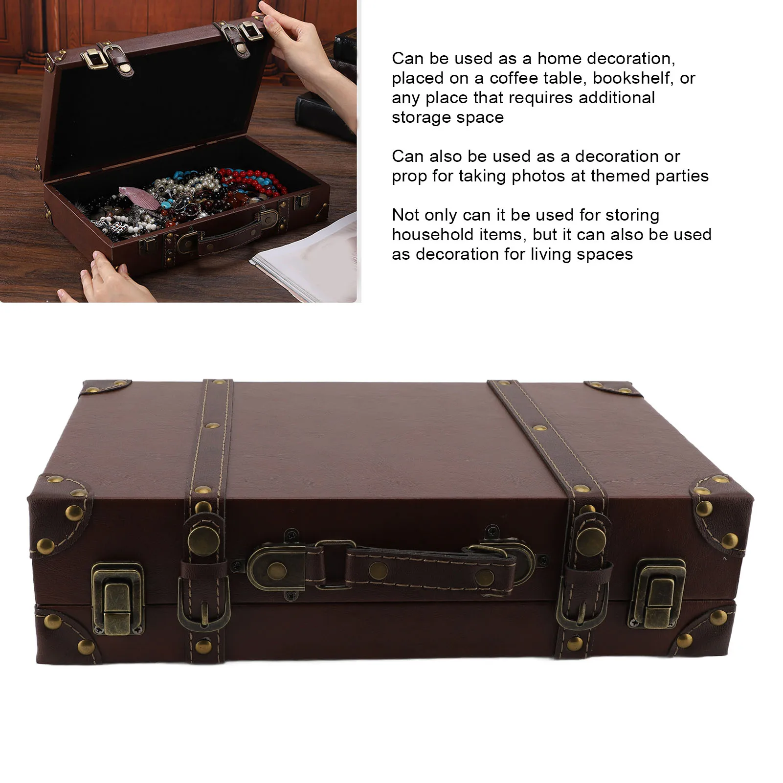 

Винтажный чемодан 34x20.5x8см, деревянный, с кожаной отделкой, декоративный, для декора, хранения, фотосъемки