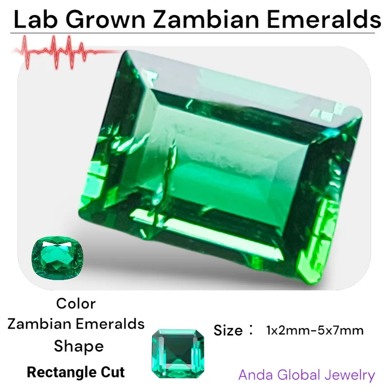 Lab Grown Zambian Emeralds Hydrothermal Hand Cutting Multiple Shapes Selectable Certificate with Cracks Inclusions Inside