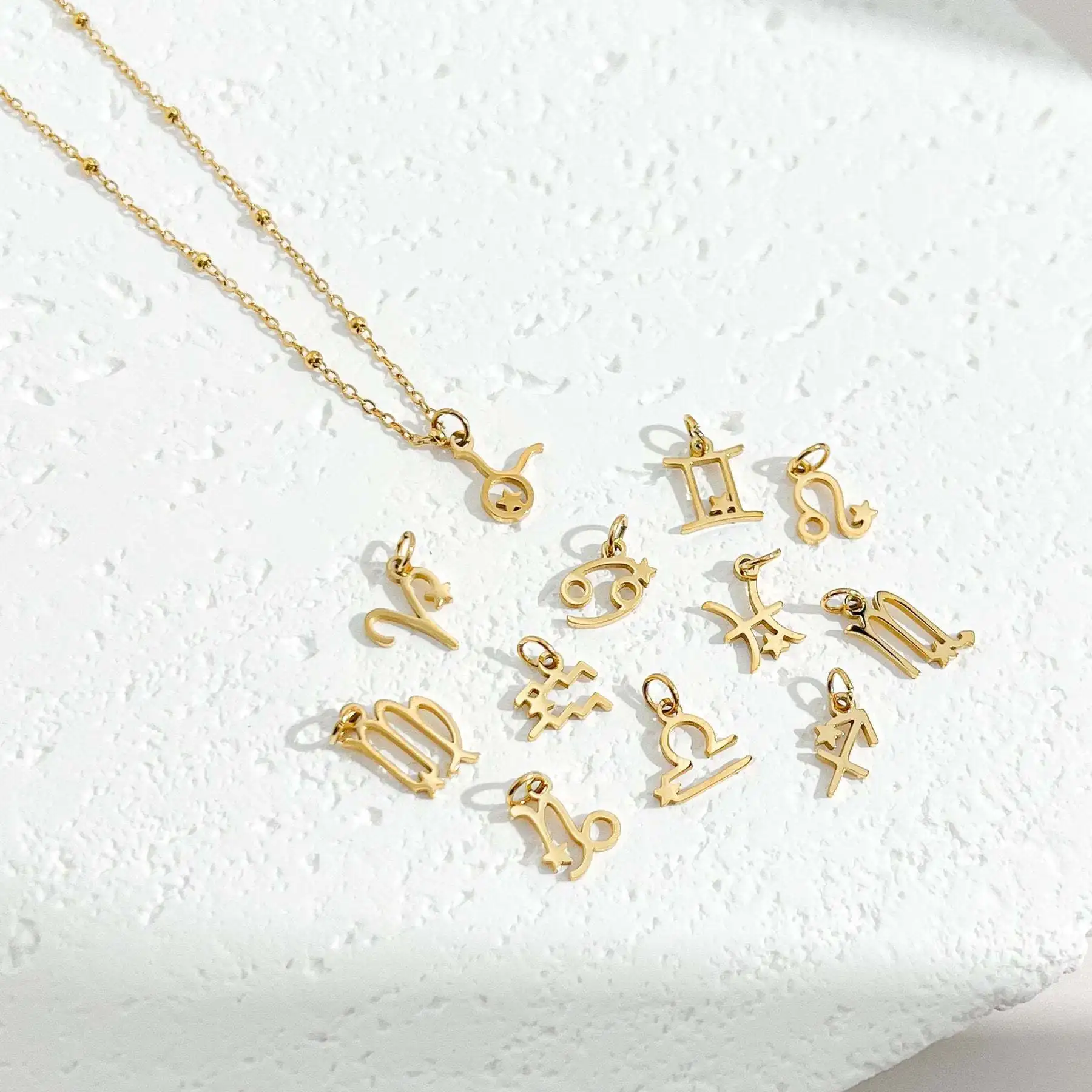 Simple Jewelry Aries Horoscope Symbol Beads Chain Pendant Necklace Bijoux Acier Inoxydable Charm Stainless Steel Zodiac Necklace