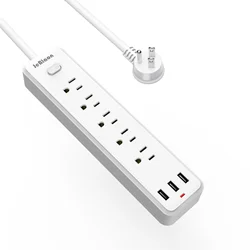 Plug Power Strip 6FT Extension Cable, 5AC Outlets Electrical 3 USB Fast Charging, Wall Mount Smart Home Overload Protection /US