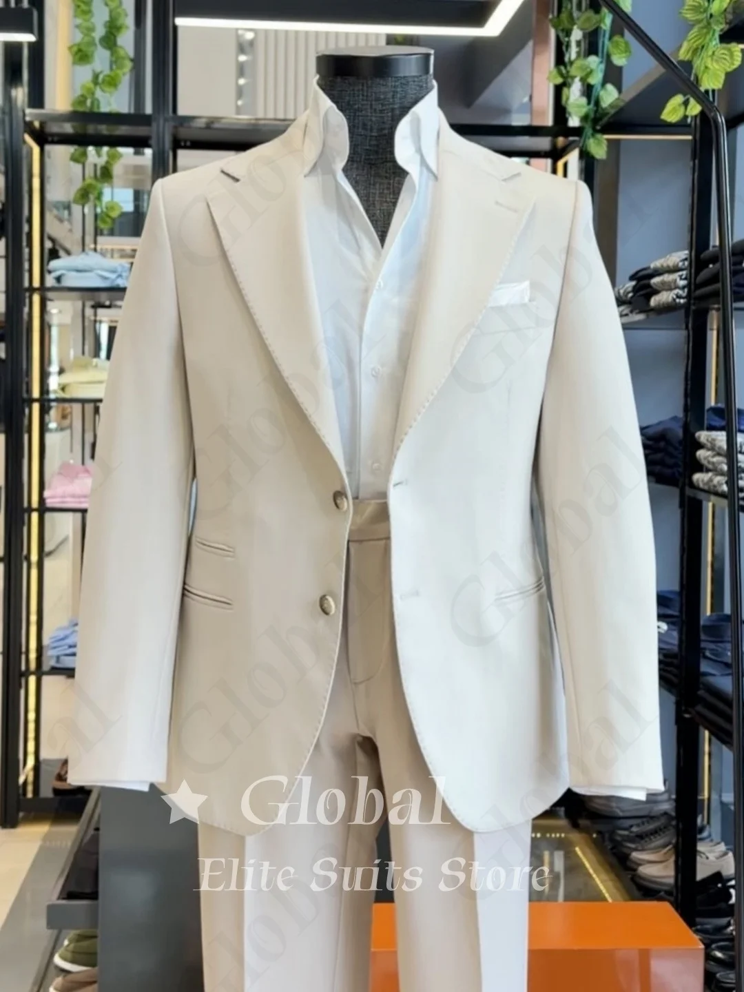 Vintage Mens 2 Piece Suit Double Off White Wide Peak Lapel Slim Fit Pants Business Office Summer Wedding Groom Prom Customized