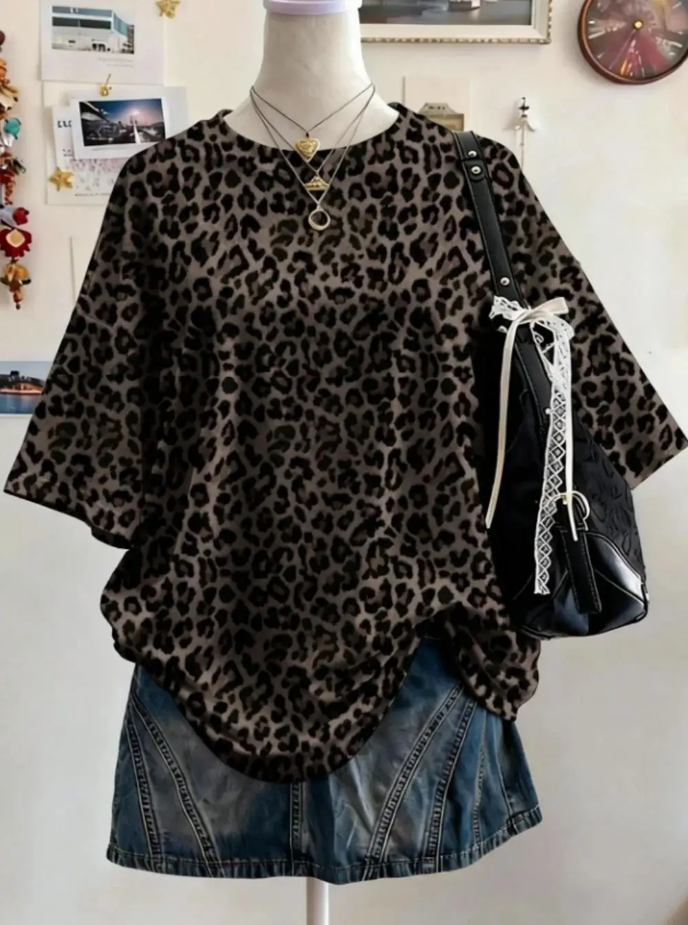 Women Leopard Print T‑Shirts Breathable Quick Dry Harajuku Streetwear Fashion Loose Short Sleeve Tops