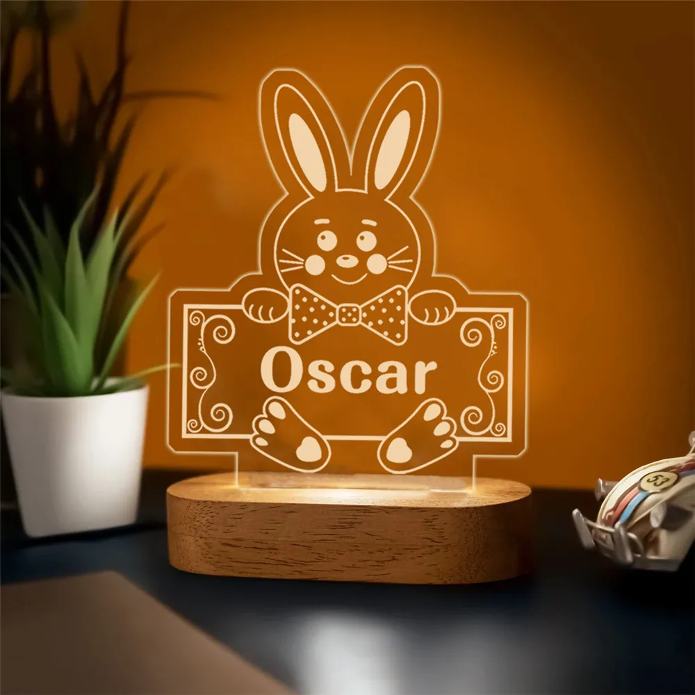 Happy Easter LED Night Light Boy Girl Rabbit Bunny Personalized Name Night Lamp for Baby Kids Room Decorations Custom