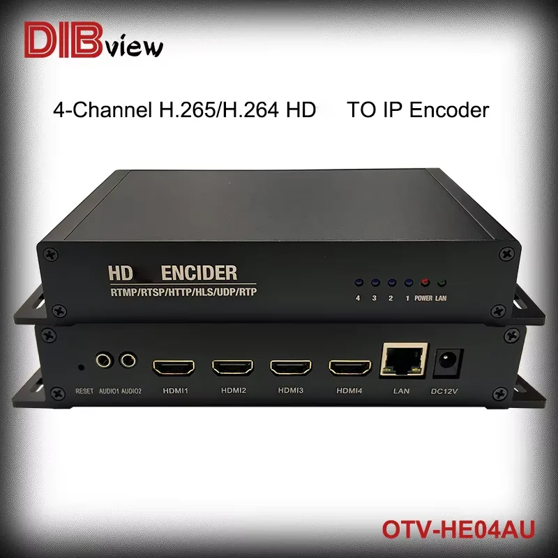 OTV-HE04AU Mini Digital 4Ch HD IPTV Video Live Streaming H.265 H.264 SRT Network IP Encoder